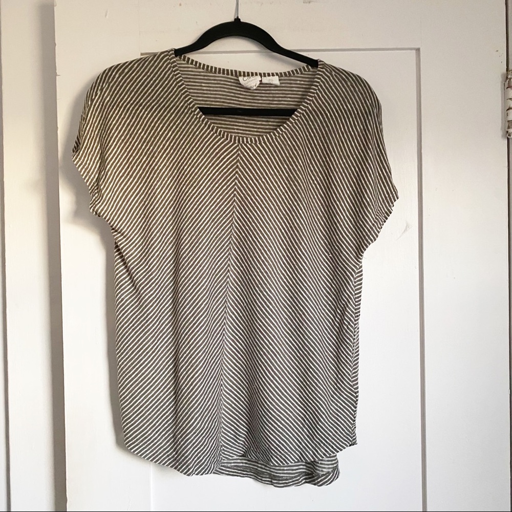 C&C California Grey & White Striped Linen Blouse